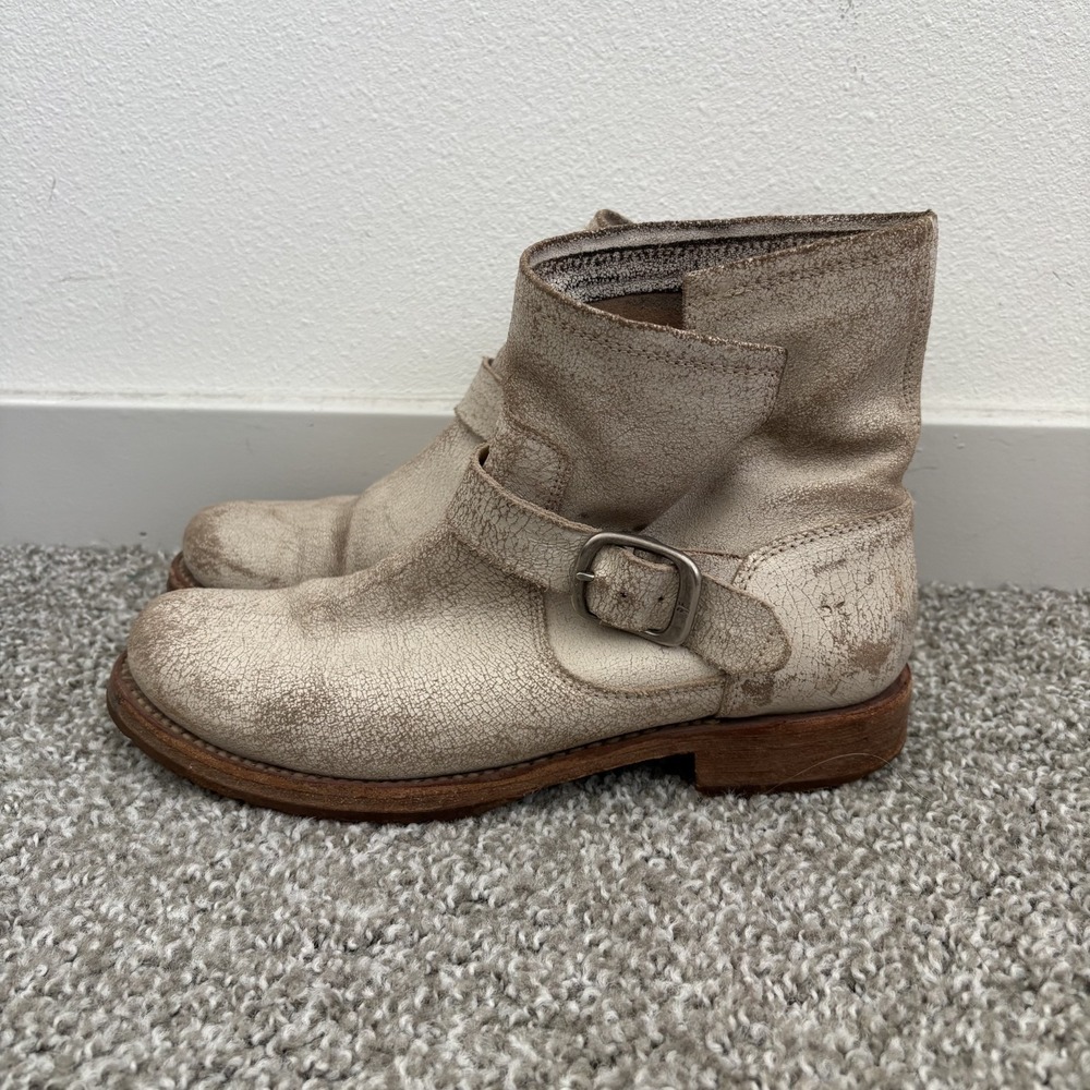 FRYE Veronica Flex Bootie Size 9B Womens Antique Ivory Moto Distressed